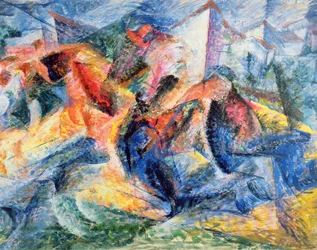 Koń i jeździec i budynki, 1914